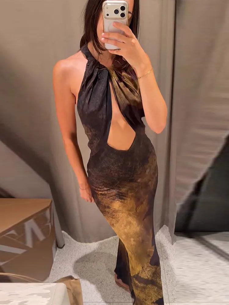 Langes Damen-Maxikleid mit Blumenmuster und V-Ausschnitt