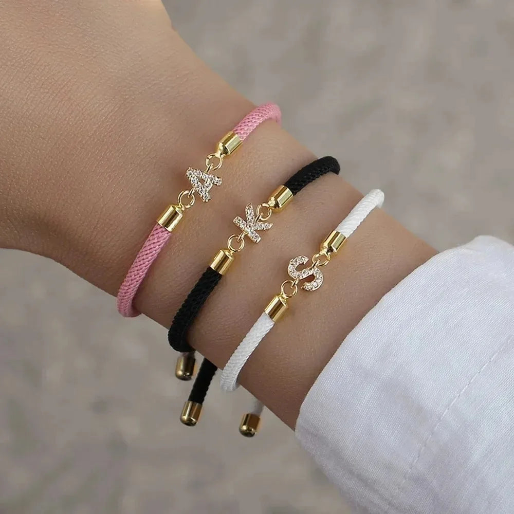Fashion Initial Letter Charm Bracelet for Women Classic Letter A-Z Adjustable Rope Bracelet Daily Jewelry Accessories Party Gift