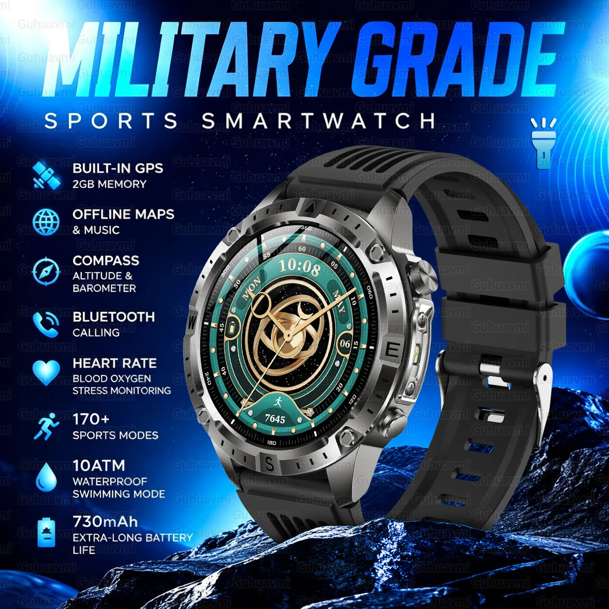 GPS Outdoor Smartwatch with Compass and Offline Map Feature