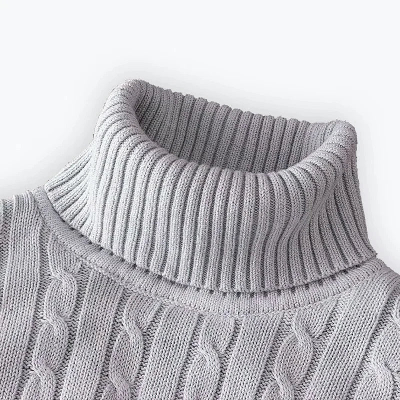 Autumn Winter Men's Sweater Warmth Turtleneck Jacquard Slim Fit Sweaters Solid Color Basic Style Fahion Knitted Pullovers