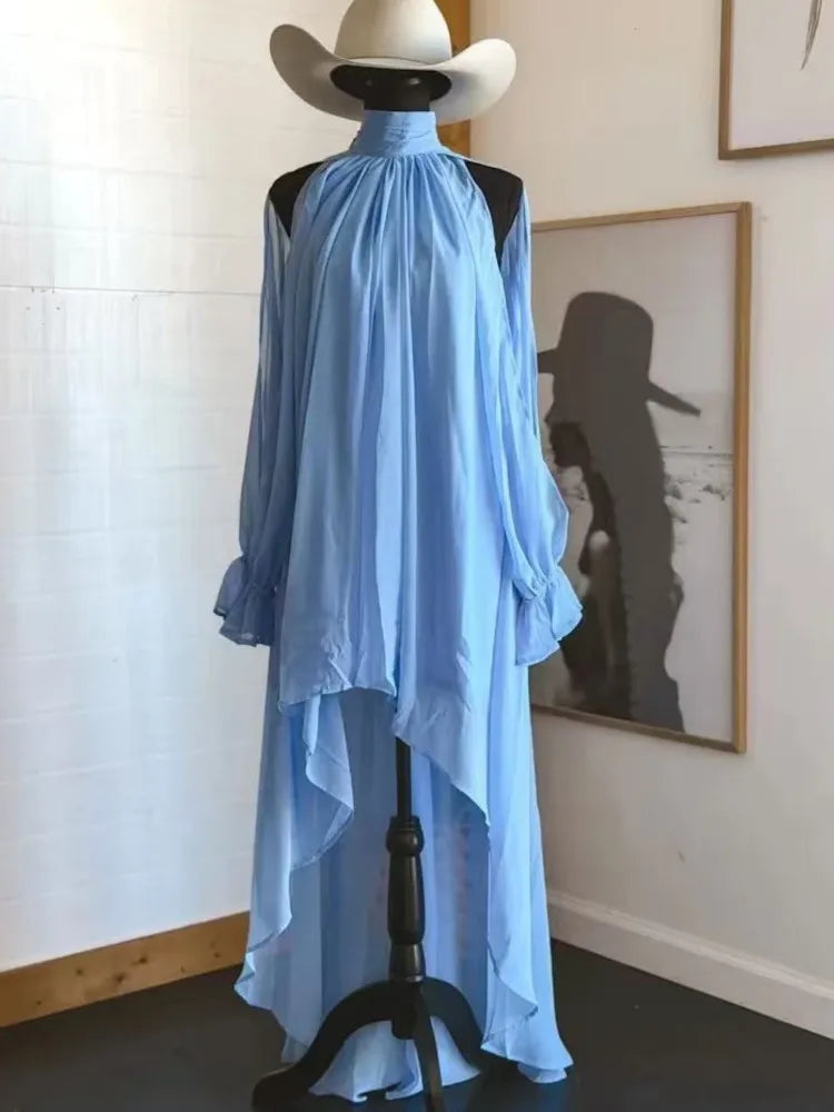 Abito midi da donna a collo alto e maniche lunghe