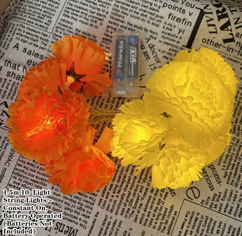 5 Ft LED Orange Marigold Garland Lights for Day of The Dead Halloween Diwali Christmas Party Home Decoration