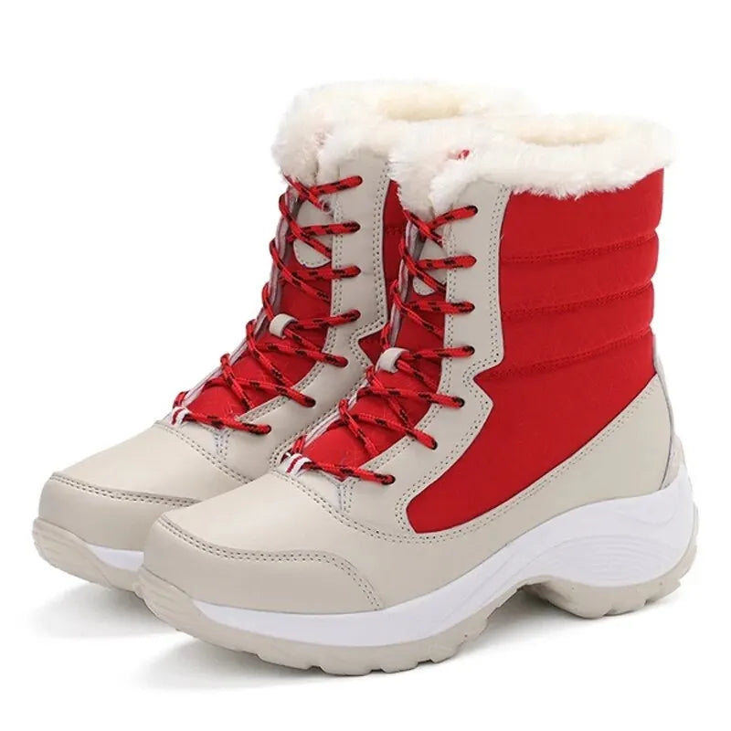 Damenstiefel wasserdichte Stiefel mit Absatz für den Winter 2023 trendige Plateau-Stiefeletten warme Schneeschuhe Plüsch-Kurzstiefel für draußen