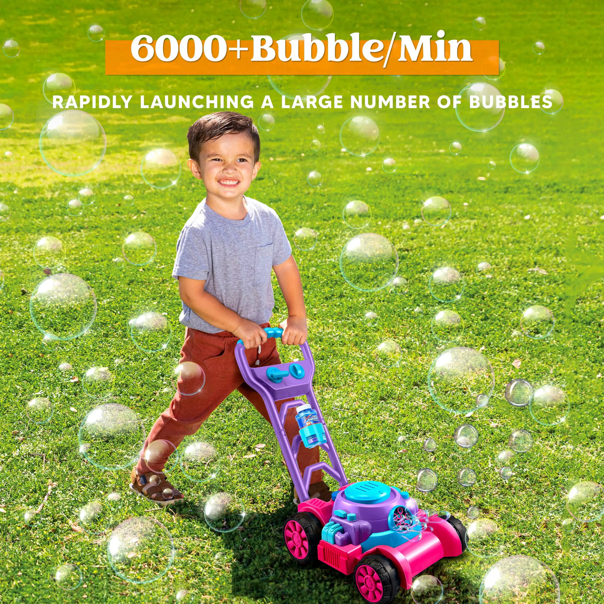 JOYFY Seifenblasenmaschine Seifenblasen-Rasenmäher Sommer-Spielzeug für draußen Rosa Seifenblasenbläser für Kinder 3-6 Geburtstagsgeschenke