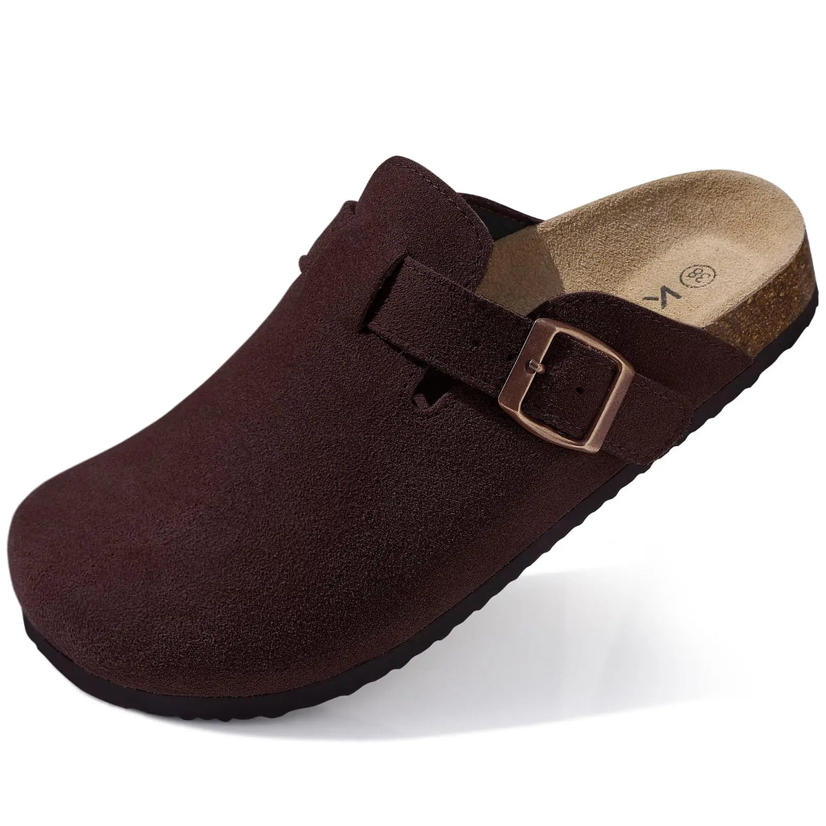 Asgard Women's Cork-Sole Clog Slippers, Fashionable Cow Suede Flat Mules with Adjustable Buckle, Men's Leather Potato Shoes, Beach Sandals