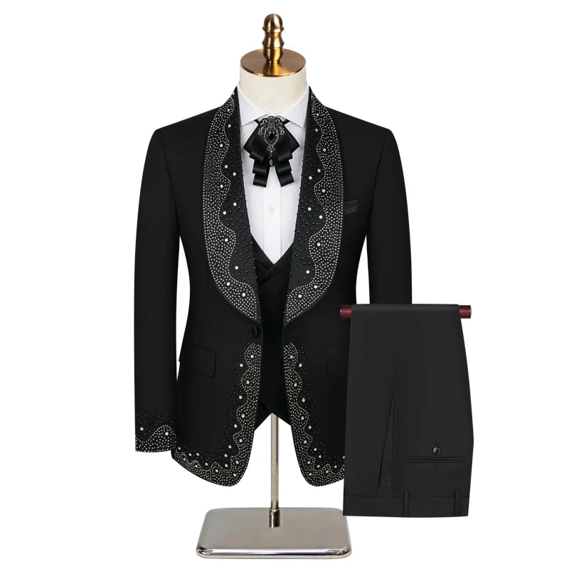 2024 High-grade Light Luxury Men's 3-Piece Suit Set, Wedding, Host, Banquet, Performance, and Party Blazer with Pants and Vest, S-3XL