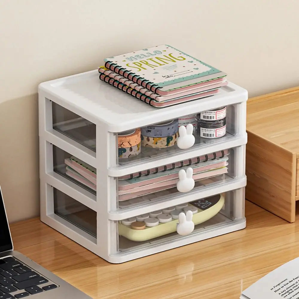 Stacked Plastic Desk Organizer with Drawers