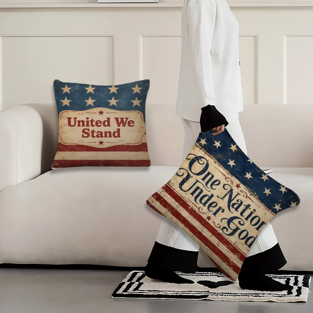 Funda de cojín de la bandera estadounidense «Una nación bajo Dios», funda de almohada suave de doble cara para sofá, decoración para el hogar, sala de estar y cama, club, hogar, regalo