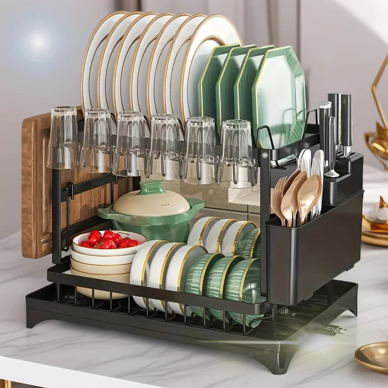 Escurridor de cocina, 1 unidad, escurridor de vajilla de dos niveles, organizador de cocina para palillos, vasos y tablas de cortar, La