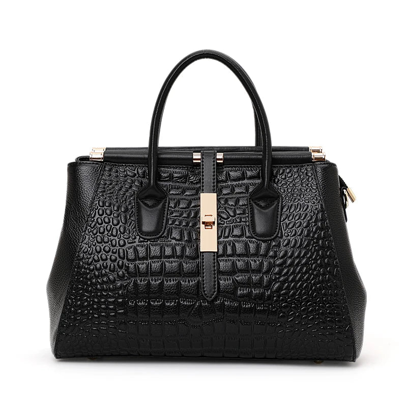 Aidrani Genuine Leather Women's Handbag, Fashion Crocodile Pattern Design, High-End Luxury Cowhide Bag Large Capacity