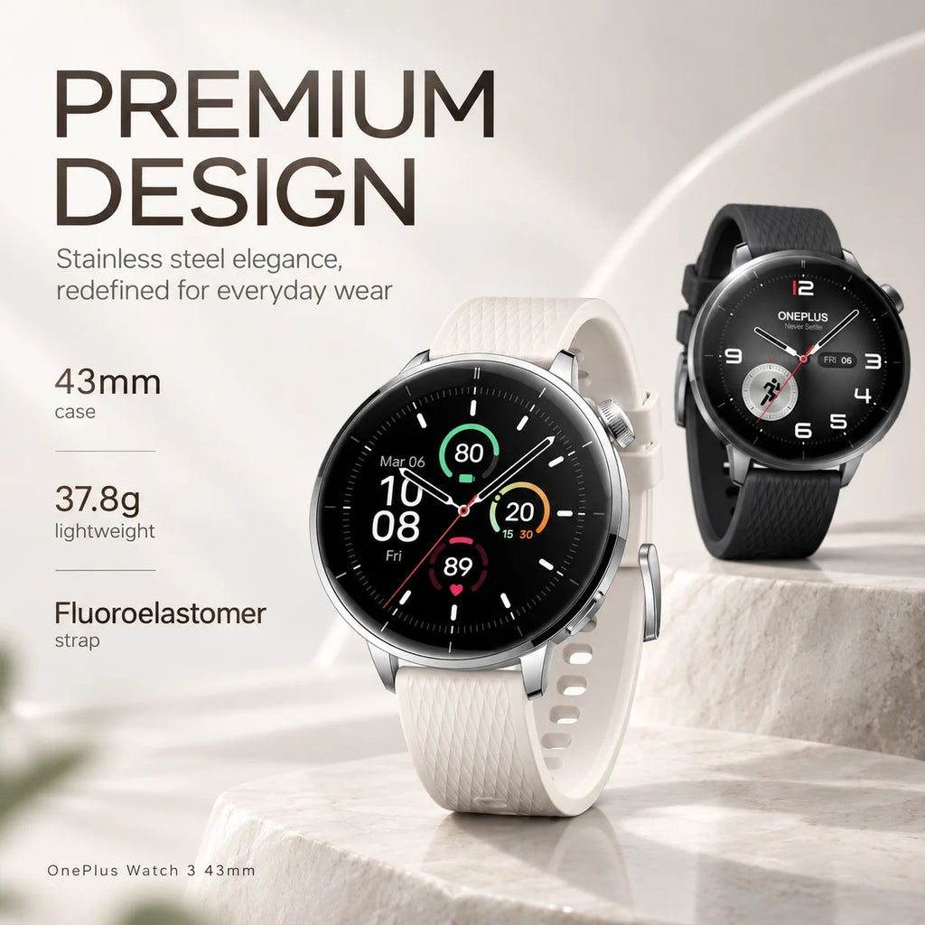 Global Version OnePlus Watch 3 Smart Watch 43mm 1.32 inch AMOLED Display Snapdragon W5 Processor Dual Frequency GPS Wear OS