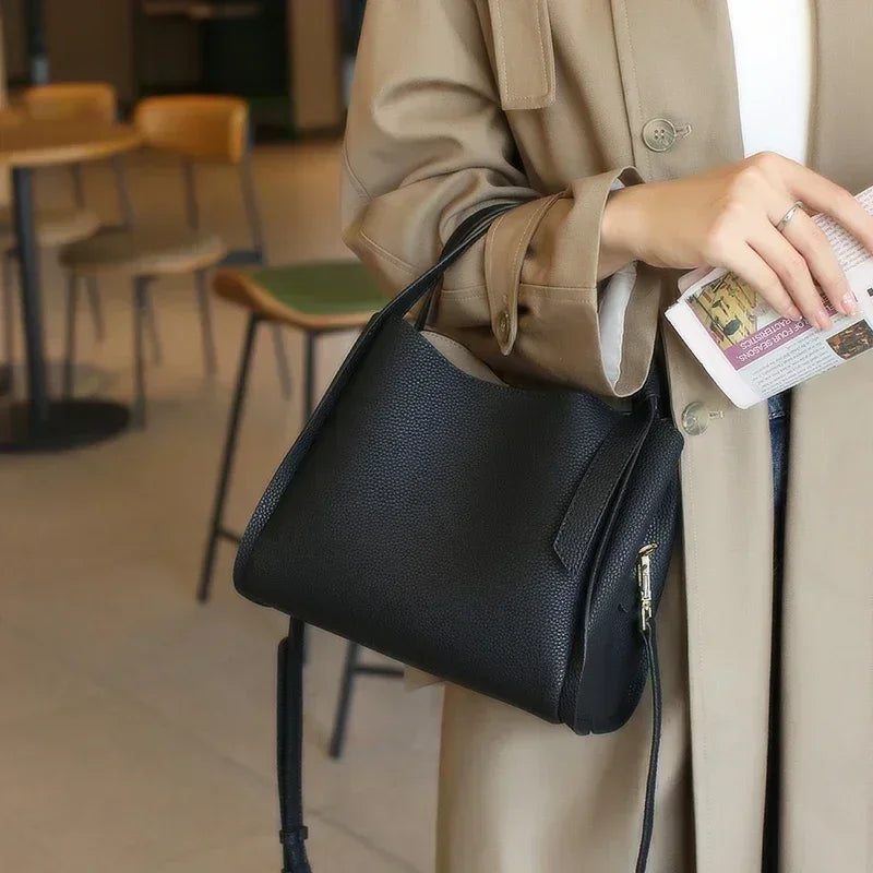 Women Genuine Cowhide Shoulder Bag Upper Arm Purse Bucket Ladies Office Female Commuter Sophisticated Elegant Premium Chic 2026