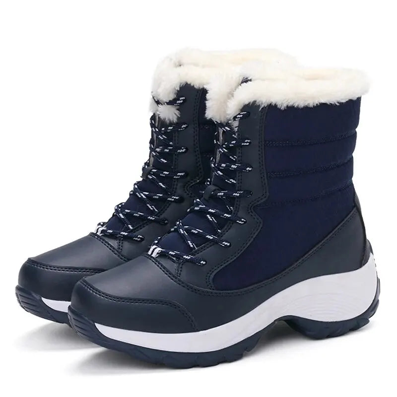 Damenstiefel wasserdichte Stiefel mit Absatz für den Winter 2023 trendige Plateau-Stiefeletten warme Schneeschuhe Plüsch-Kurzstiefel für draußen