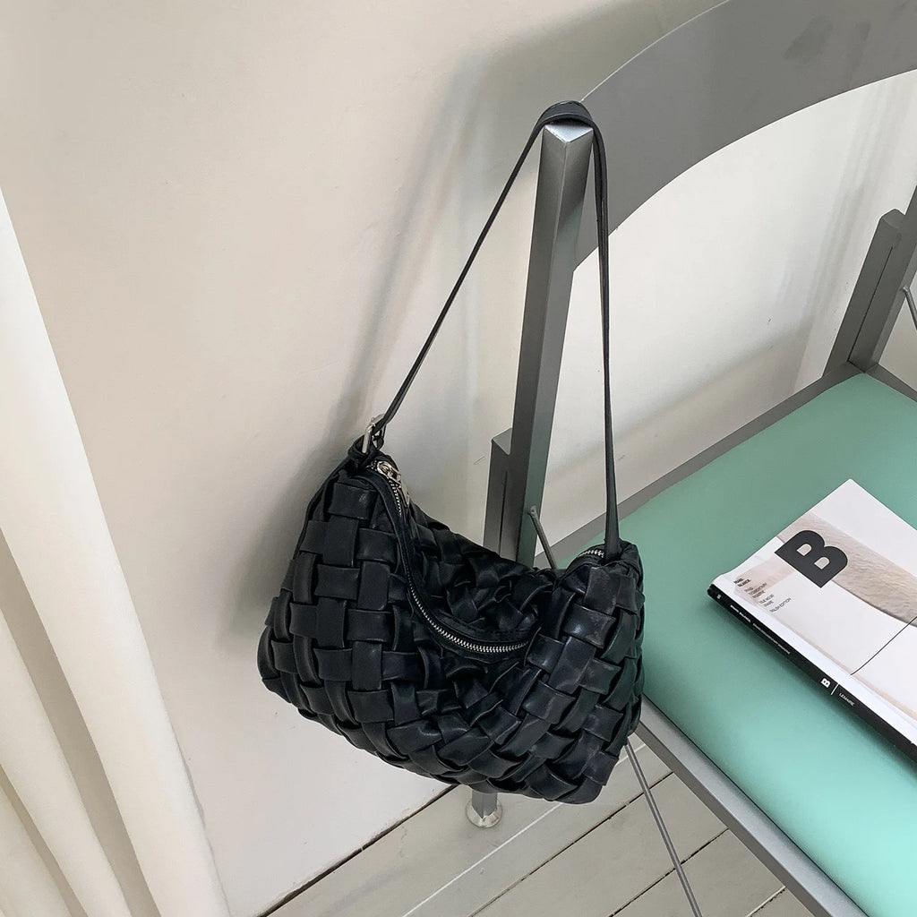 PU Soft Handmade Weave Underarm Bags For Women Luxury Designer Handbag And Purse 2026 New In Fashion Simple Commuting Shoulder