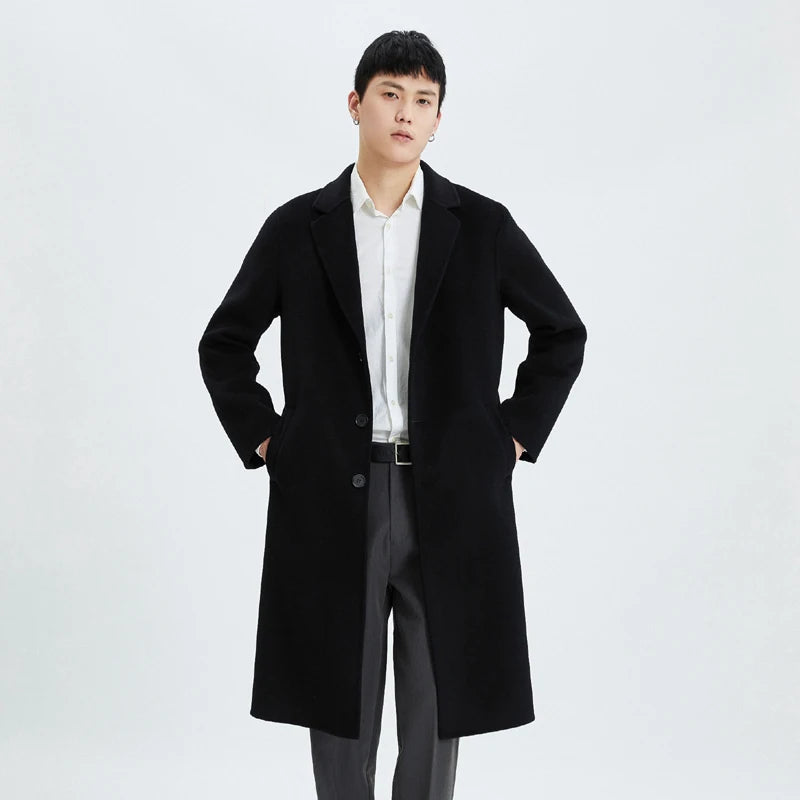 2026 Autumn/Winter New Men's Premium All-Wool Mid-Length Double-Faced Casual Trench Coat, Wool Overcoat