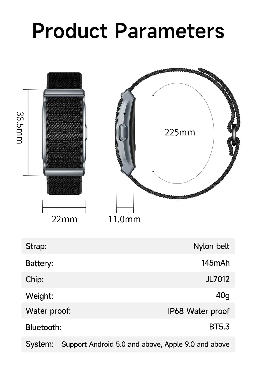 Elastic Nylon Braided Wrist Strap Sport Bracelet Breathable Fitness Heart Rate Sleep Monitor IP68 Pedometer Call Reminder Watch