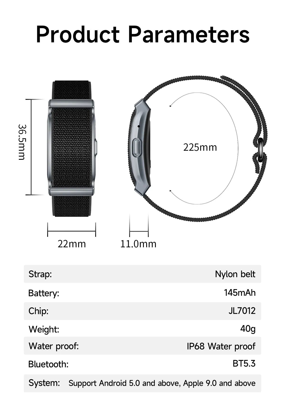 Elastic Nylon Braided Wrist Strap Sport Bracelet Breathable Fitness Heart Rate Sleep Monitor IP68 Pedometer Call Reminder Watch