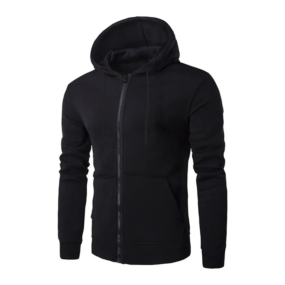 Autumn New Men's Hooded Sweatshirt Jacket Zipper Caidgan Solid Color Basic Simple Style Male Casual Streetwear Fashion Top
