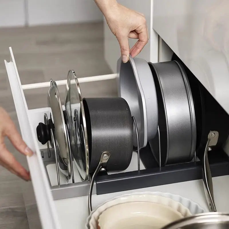 Étagère de rangement extensible en acier inoxydable, support pour placard de cuisine pour casseroles, couvercles, planches à découper, égouttoir et ustensiles de cuisine, organisateur