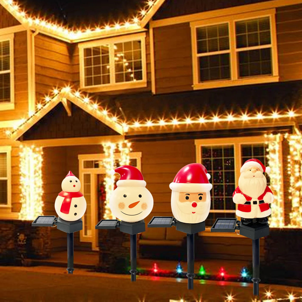 1pc Christmas Santa Claus & Snowman Landscape Lawn Solar Light Outdoor Waterproof Courtyard Ground Stakes Light For Garden Decor