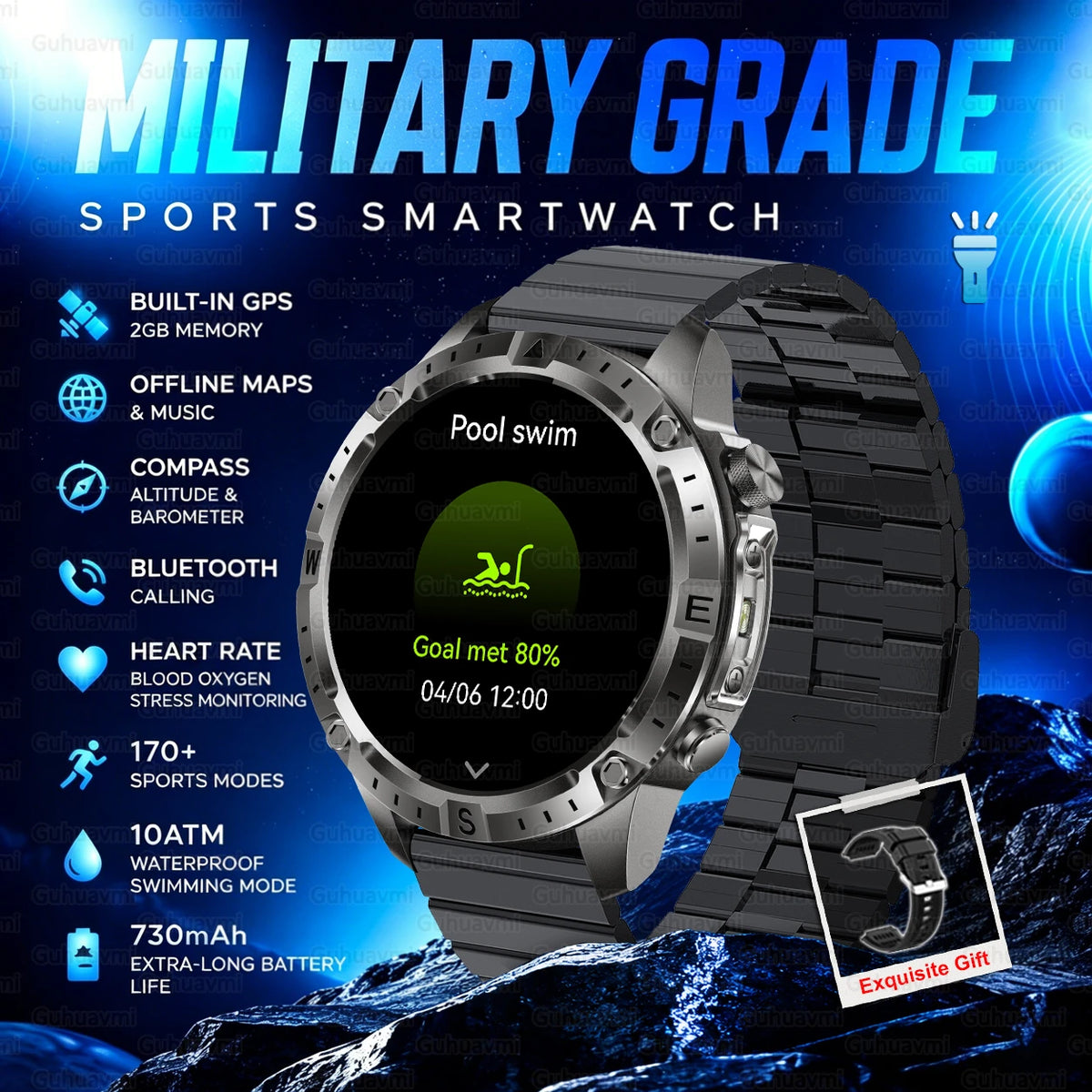 GPS Outdoor Smartwatch with Compass and Offline Map Feature