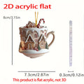 Christmas Decor Coffee Cup Ornaments 2D Acrylic Flat Christmas Snow Houses Chocolate Mug Pendant Christmas Tree Pendant