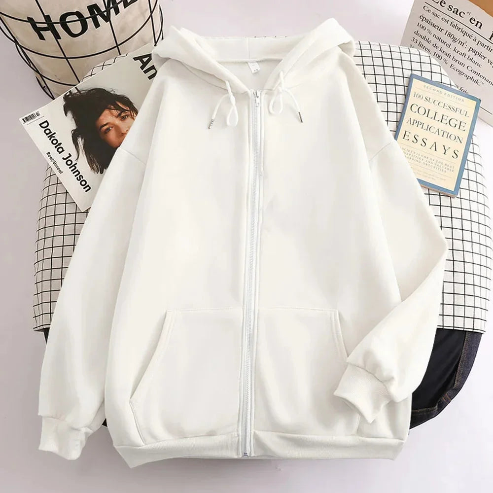 Autumn Trendy Men's Hoodie Solid Color Zip Up Loose Jacket Coats Casual Long Sleeve Hooded Sweatshirt Outdoor  Male Clorhes