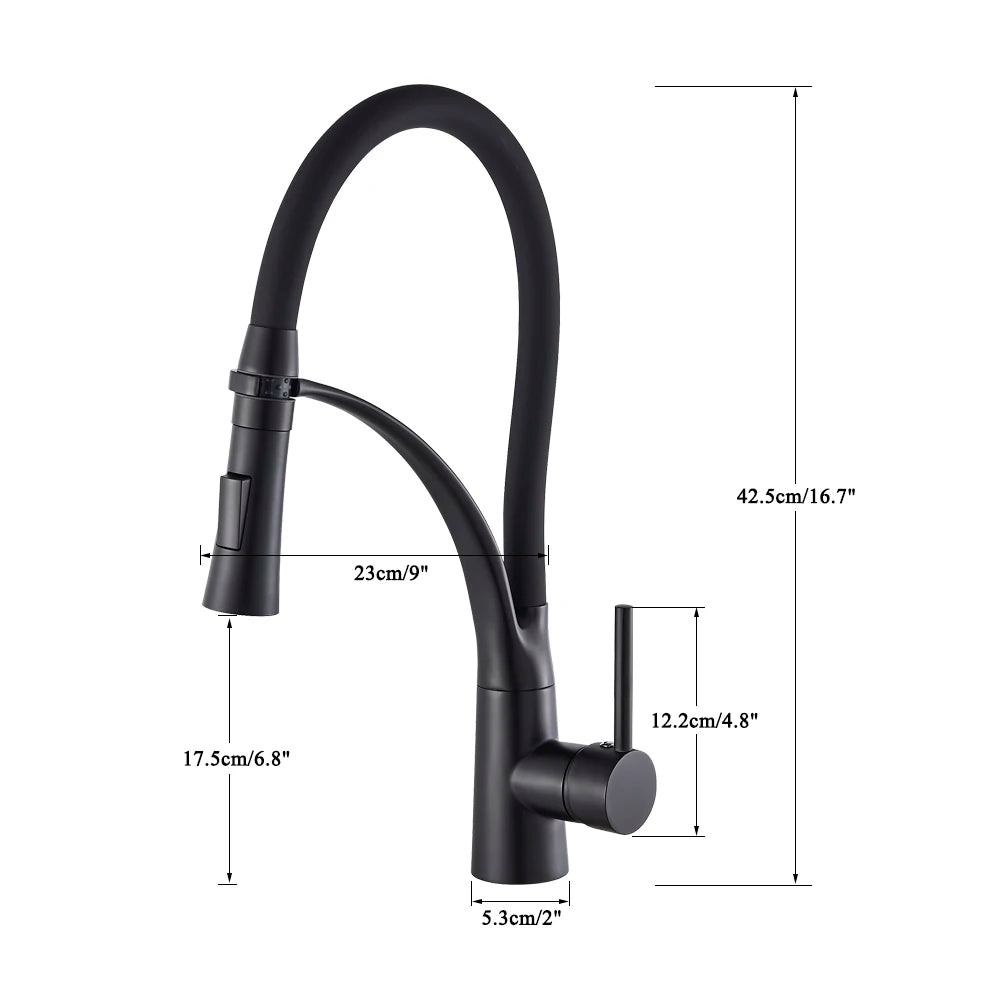 Grifo de cocina de goma, negro/níquel/cromo/dorado, con rotación de 360 grados, rociador extraíble y mezclador de agua fría y caliente