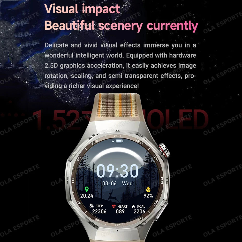 New Smartwatch 1.52'' AMOLED Display Health Monitoring GPS Motion Tracker Waterproof Sports Modes Voice Calling Smart Watch H10