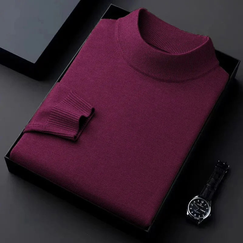 Men Mock Neck Knitted Pullover Solid Color Slim Fit Long Sleeve Basic Style Casual Warm Autumn Sweater Male Knitwear Tops