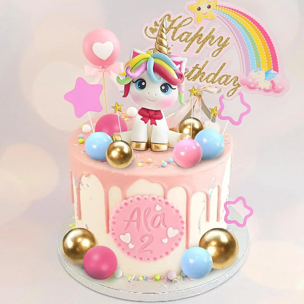 Set di decorazioni per torta con unicorno e arcobaleno