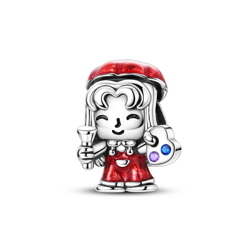925 Sterling Silver Bright Red Charms Bead CZ Zircon Cute Doll Pendants Fit Original Bracelet DIY Jewelry Women Gift