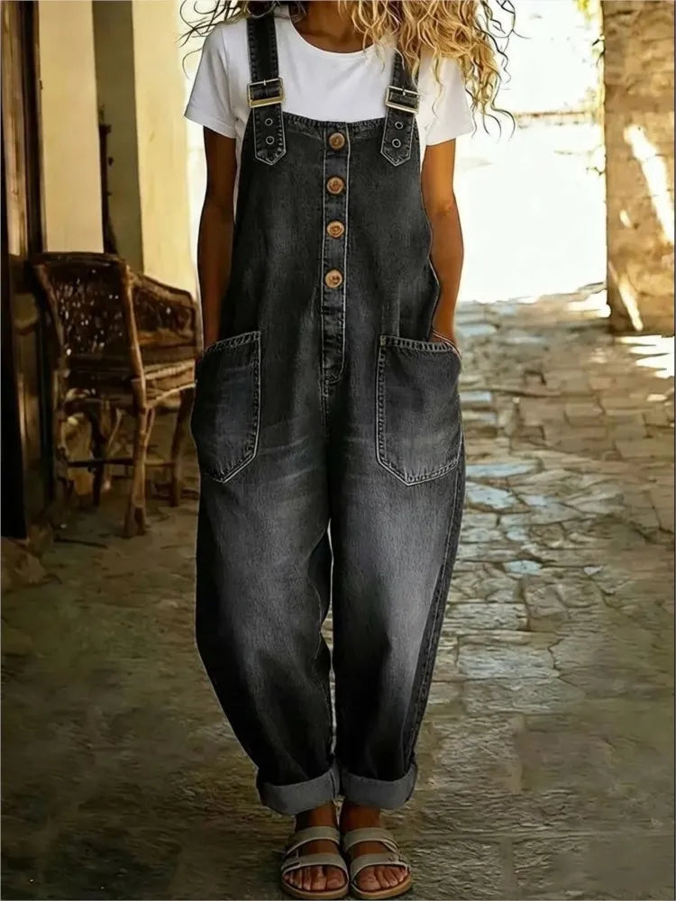 Damen-Latzhose aus Denim mit verstellbaren Trägern