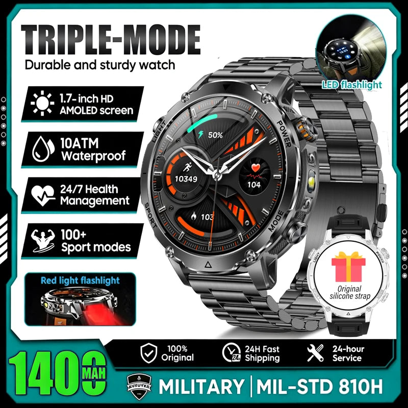 Outdoor AMOLED Smartwatch with Flashlight and Bluetooth Calling