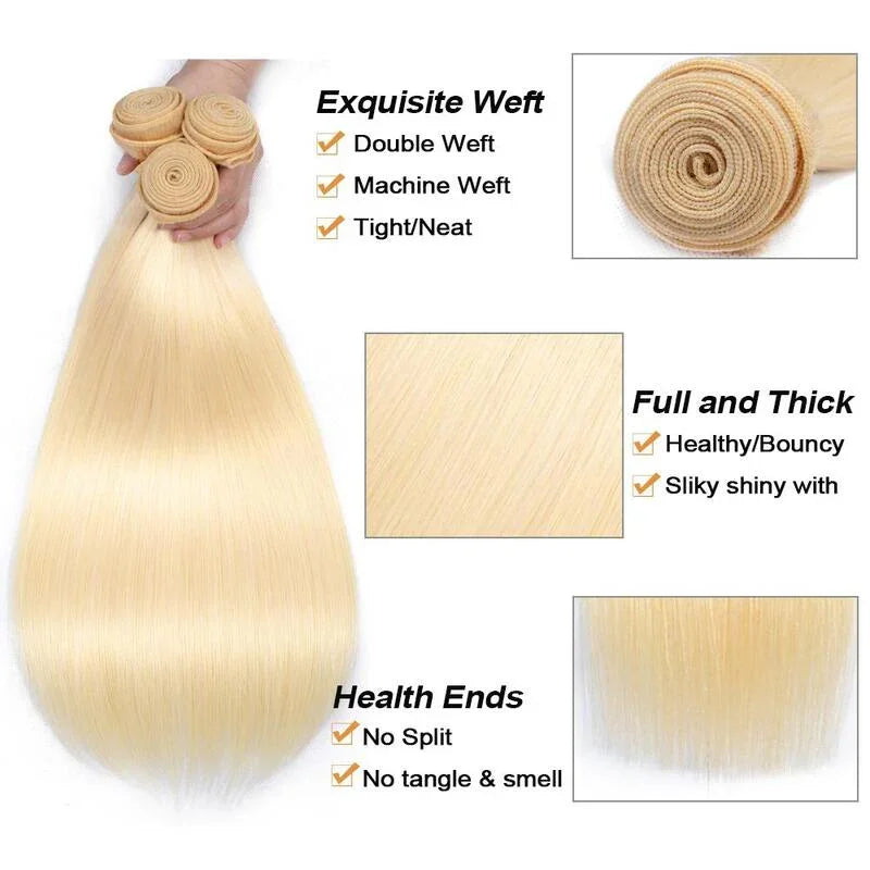 613 Glattes Echthaar-Bundles Remy Brasilianisches Blond 1/3/4 Bundles-Angebot Knochenglattes Echthaar Unbehandelte Extension-Bundles Brasilianisches 613 Glattes Echthaar für schwarze Frauen