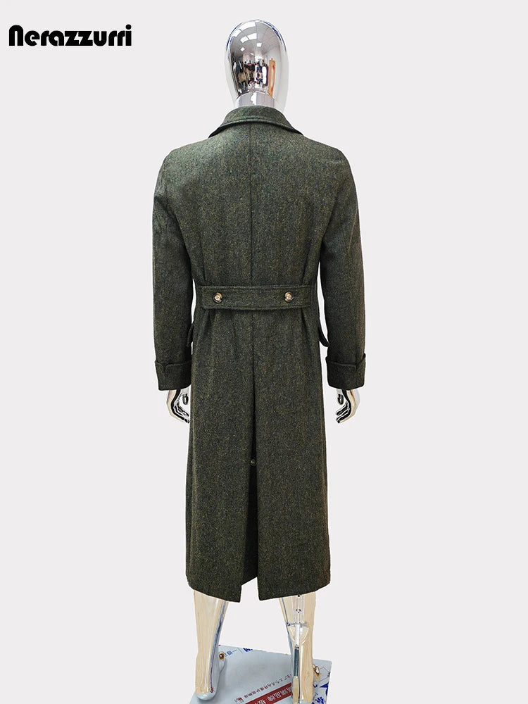 Nerazzurri Autumn Winter Long Luxury Elegant Chic Thick Warm Woolen Polo Coat for Men Double Breasted Wool & Blends Overcoat
