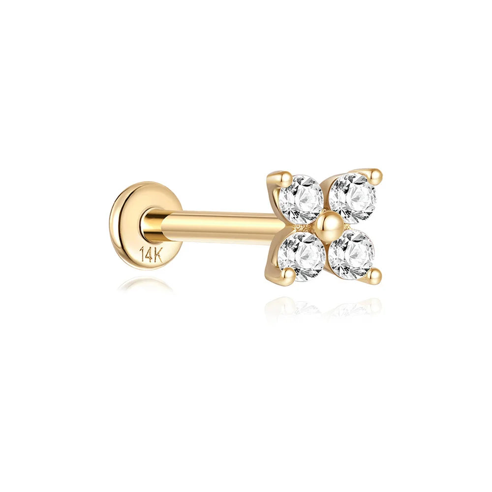 AIDE Real 14K Solid Gold Multiple Sizes Zircon Pendant Stud Earring Simple IND Piercing Ear Bone Ear Studs DIY Vintage Jewelry