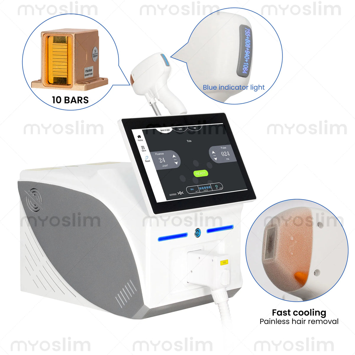 6000W 808 Diode Laser Hair Removal Machine for Face and Body Desktop Model with 755/808/940/1064nm Wavelengths