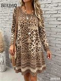 Women's short leopard print dress with long sleeves
