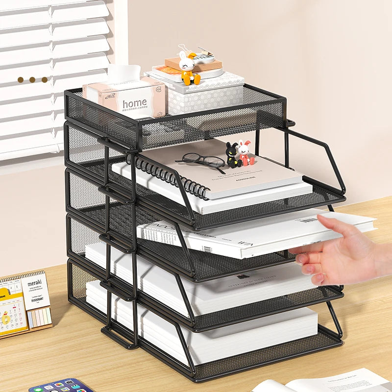 Stackable 4- or 5-Tier Metal Desk Tray