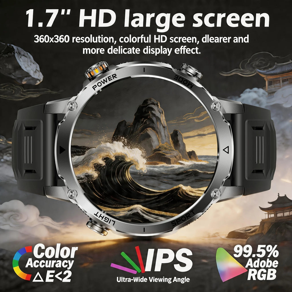 2026 New Outdoors Military 1400mAh Battery Smart Watch Men IP69K Waterproof LED Flashlight Heart Rate Sports Tracker Smartwatchs