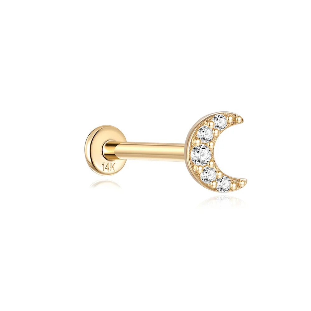 AIDE Real 14K Solid Gold Multiple Sizes Zircon Pendant Stud Earring Simple IND Piercing Ear Bone Ear Studs DIY Vintage Jewelry