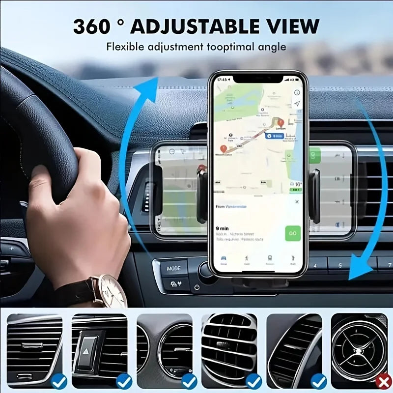 Support téléphone voiture grille d'aération, fixation pince pour smartphone et GPS de 4,7 à 6,7 pouces
