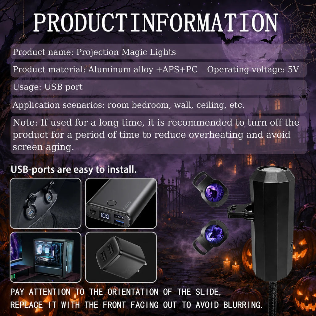 Luz nocturna ambiental de proyección con 10 patrones temáticos de Halloween