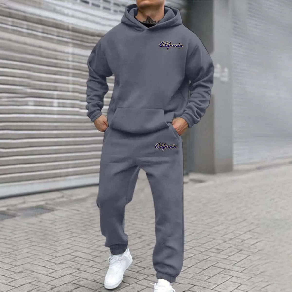 2026 letter printed sportswear set men's hooded sweatshirt long pants set spring and autumn winter warm suit Tracksuit