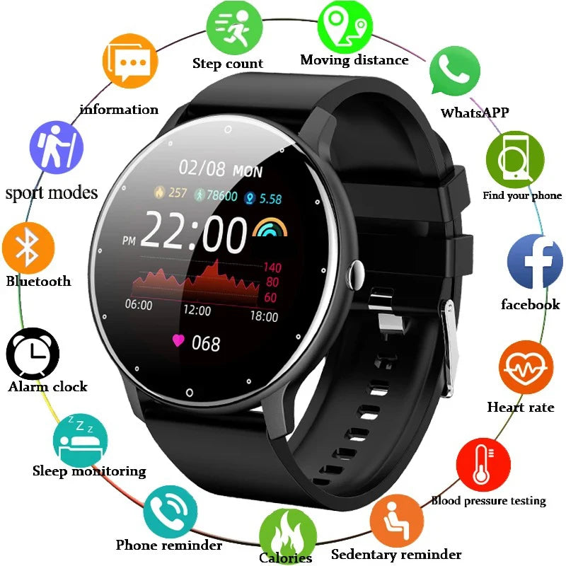 Smartwatch rotondo con notifiche Bluetooth e funzioni fitness