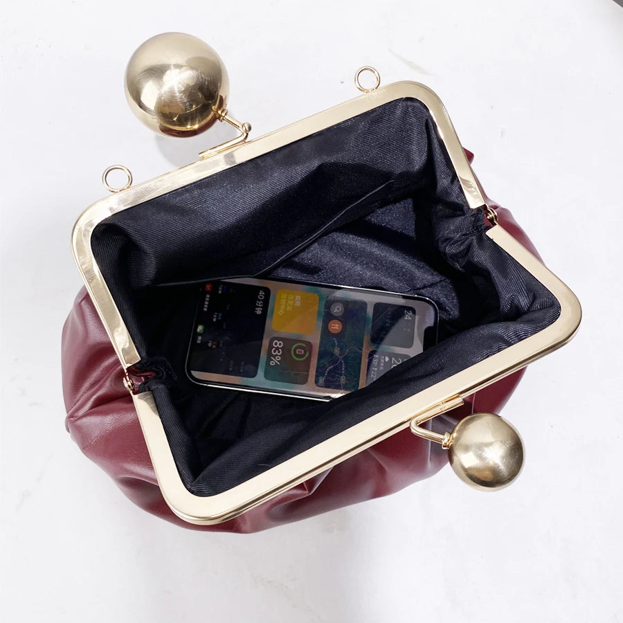 Shell Pleated Little Golden Ball Decorate Clip Bag For Women Luxury Designer Handbag Purse New Fashion Chain Shoulder Crossbody