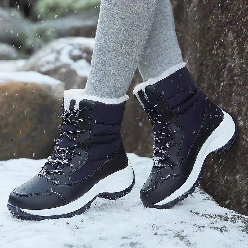 Bottes imperméables à talons pour femme pour l'hiver 2023, bottines à plateforme Tren, chaudes pour la neige, doublure en peluche, bottines courtes d'extérieur