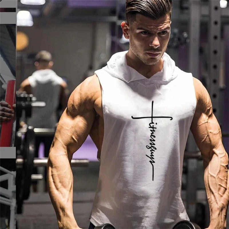 Gym Fitness Loose Sleeveless Vests Street Hip Hop Basketball Hooded Tank Tops Cotton Breathable Shirt Mens Bodybuilding Hoodie