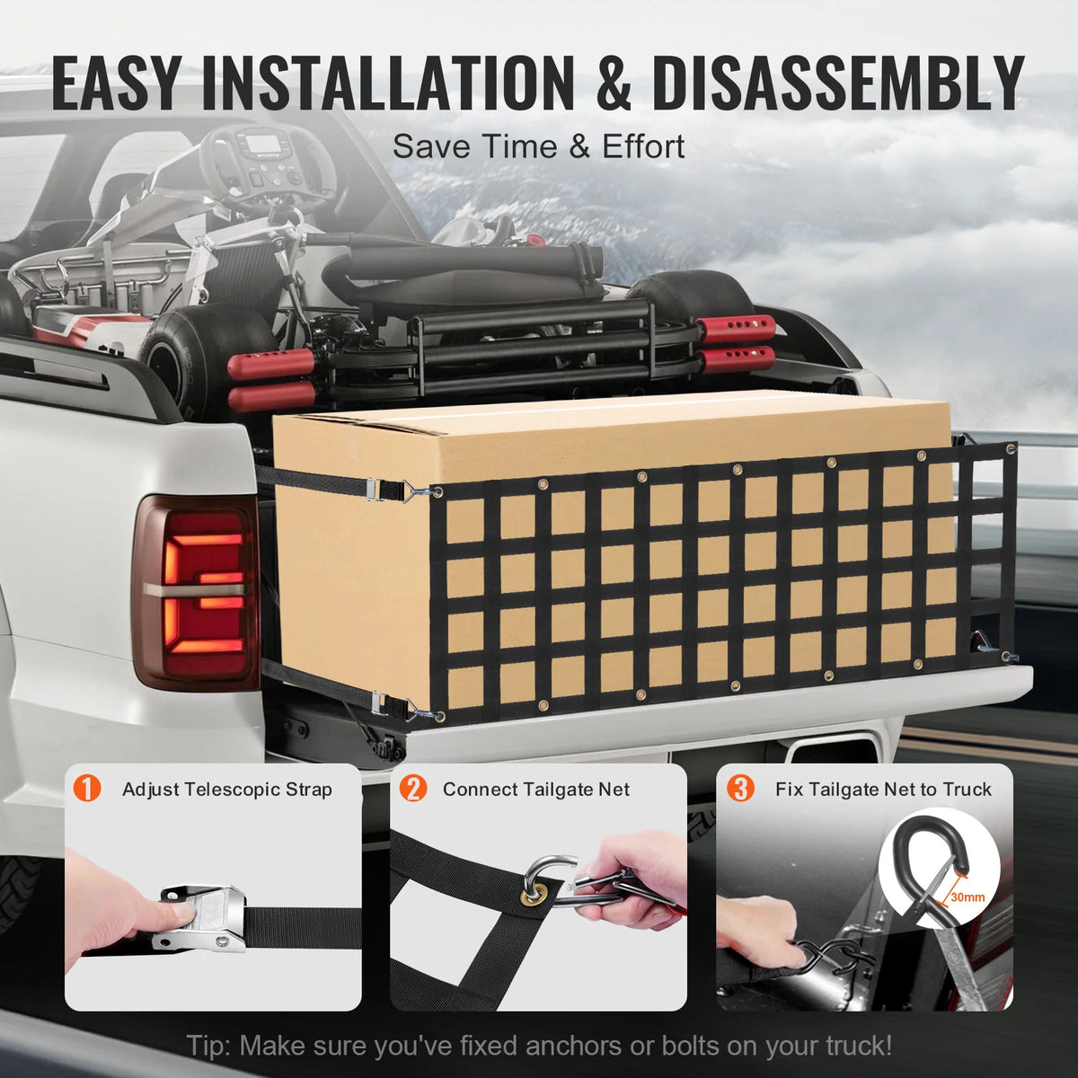 SucceBuy Car Tailgate Net Elastic Rear Cargo Trunk Storage Organizer with 4 Telescopic Straps Luggage Net for Trailer Jeep SUV